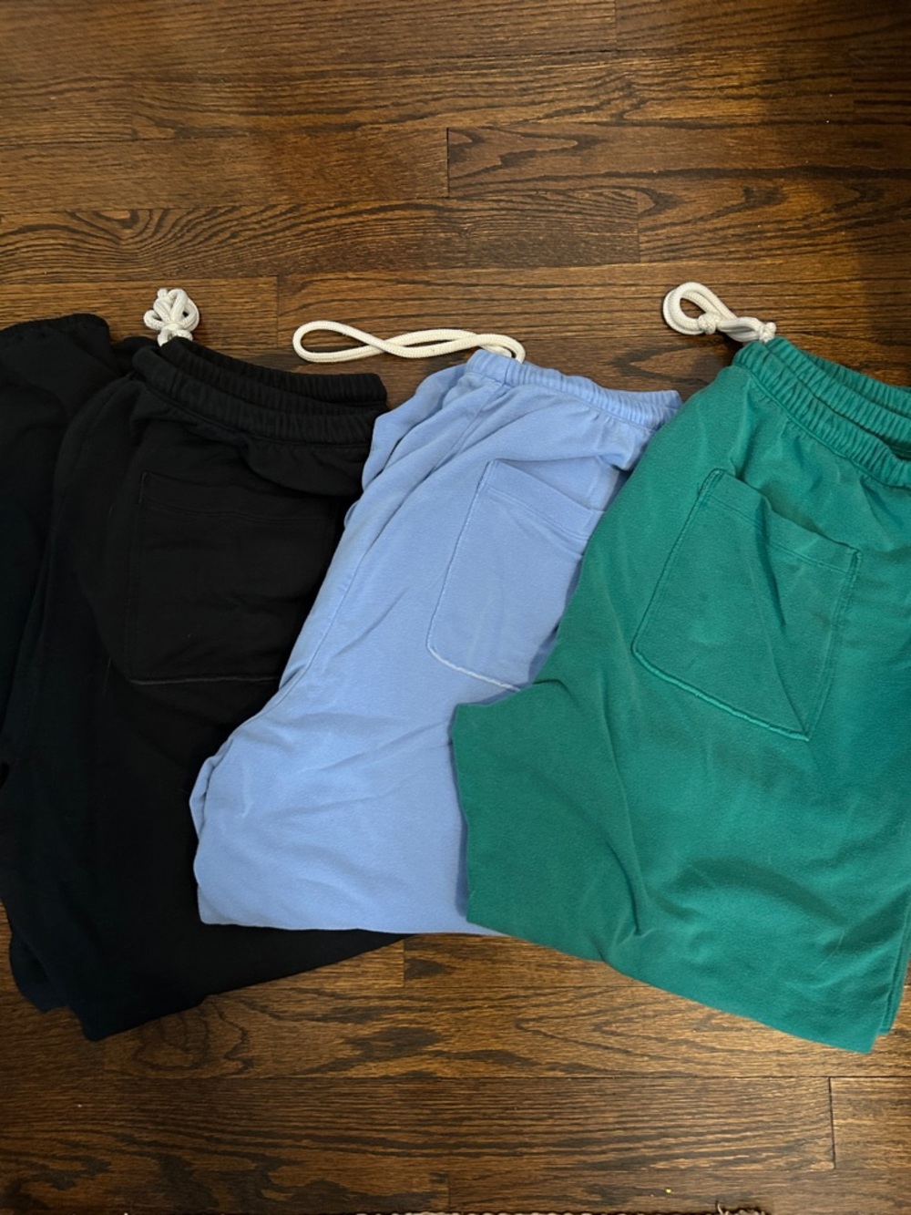 Set of 3 Aerie Cotton Drawstring joggers Black, Light Blue, Green size medium